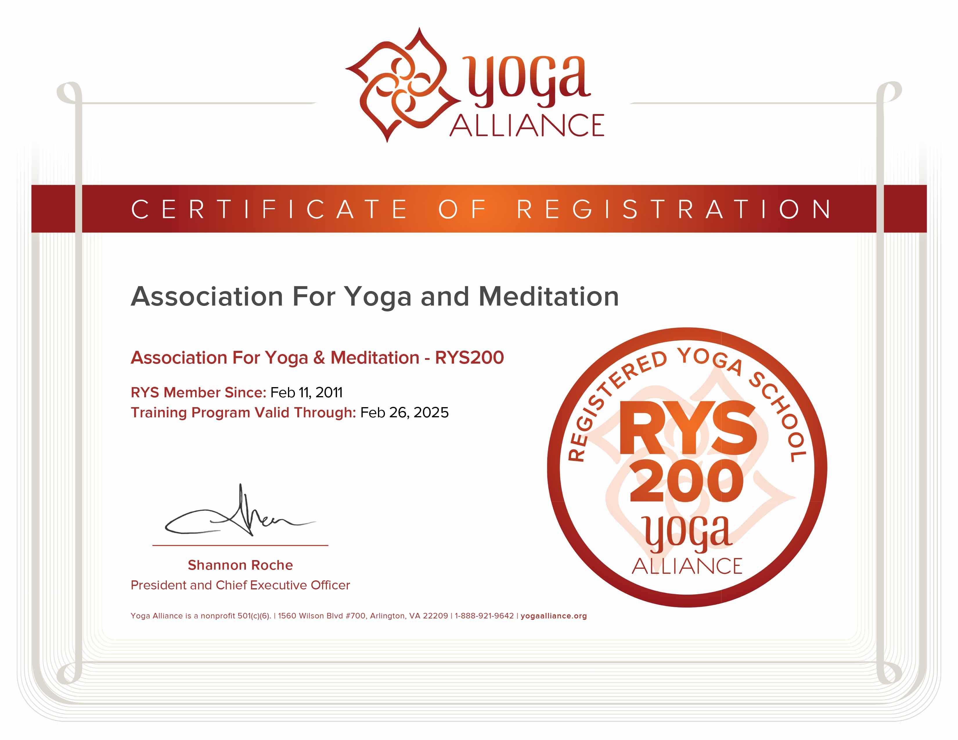 Yoga Alliance RYS 200 certification logo