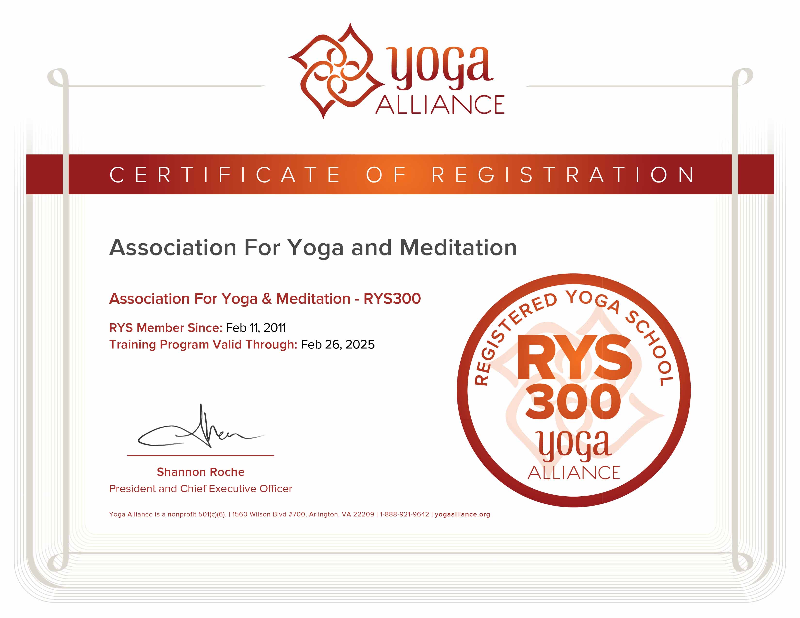 Yoga Alliance RYS 300 certification logo