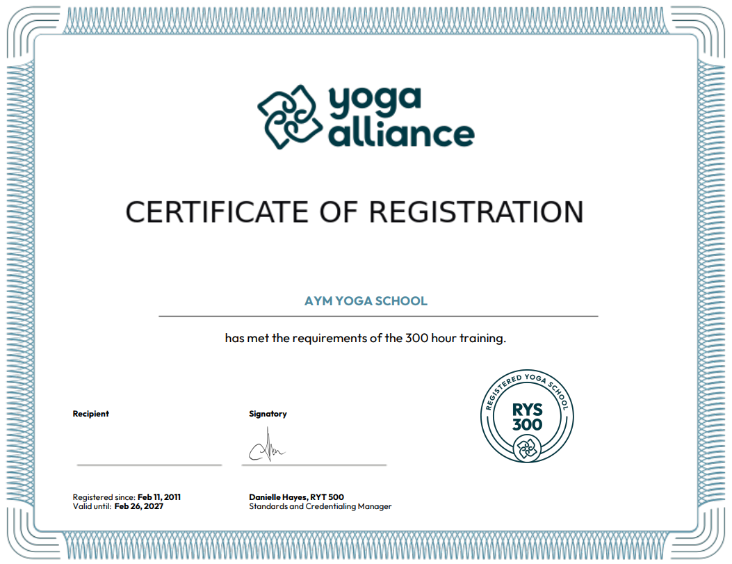 Yoga Alliance RYS 300 certification logo