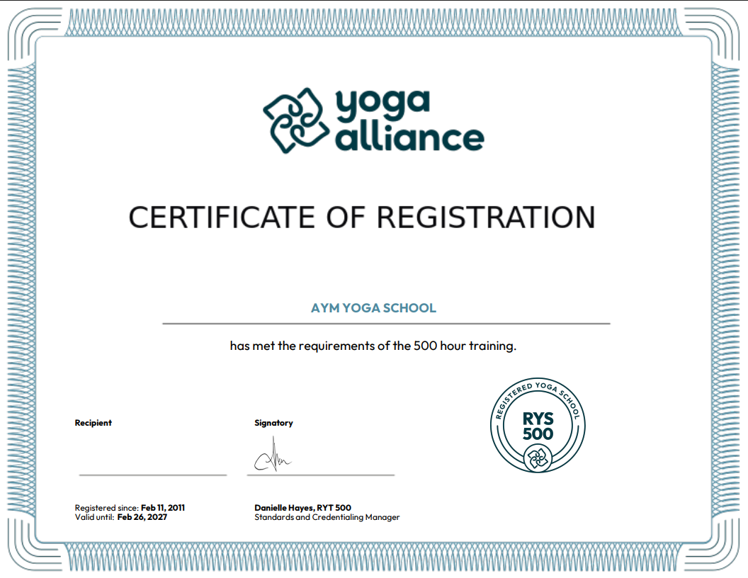 Yoga Alliance RYS 500 certification logo